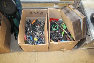 Two boxes of various tools to include sockets, rat