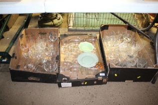 Three boxes of various table glassware