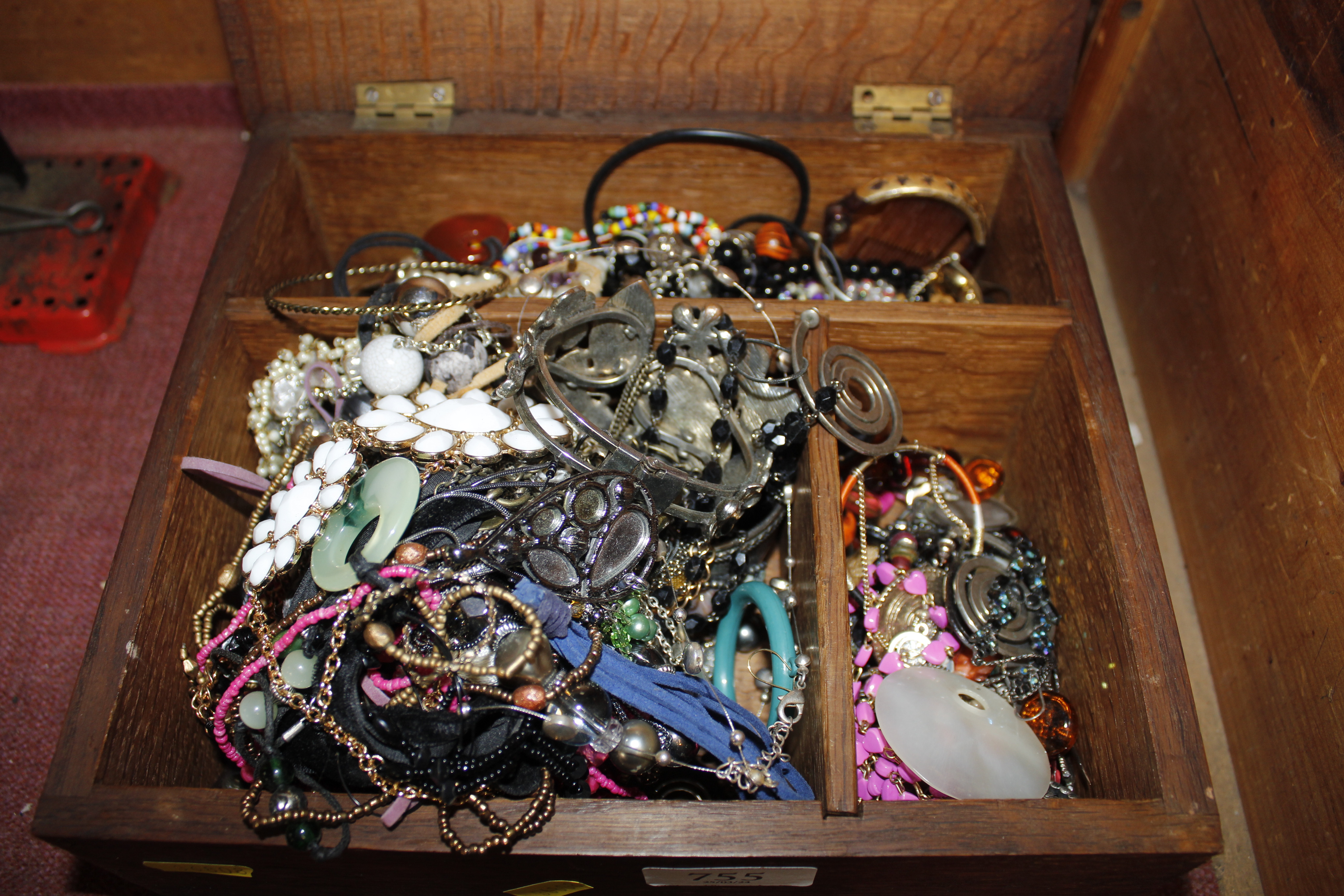 A wooden box with contents of various costume jewe - Image 2 of 2