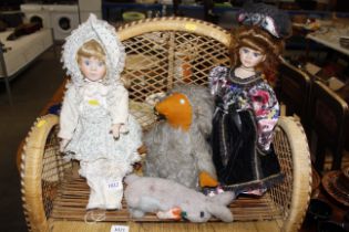Two collectors dolls and two soft toys