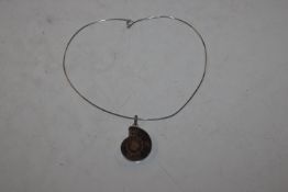 A Sterling silver mounted ammonite necklace, appro