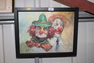 Oil on board depicting two clowns, signed to botto