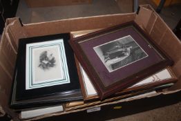A box of various pictures, prints and watercolours