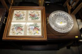 A twin handled tiled tray of floral design; and a