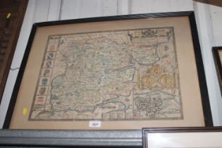 A framed and glazed Saxton map of Essex