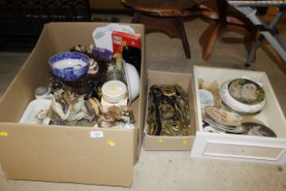 A box of various sundry china to include figures,