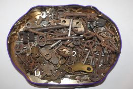 A box of various keys to include antique examples