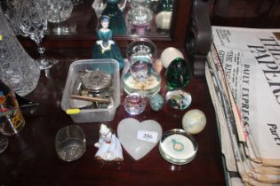A quantity of paperweights, silver dressing table j