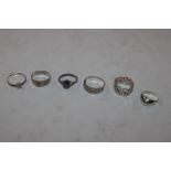 Six Sterling silver rings, total weight 15gms