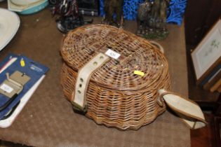 A wicker fishing basket