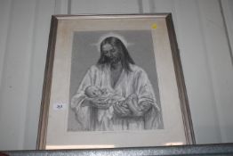 A framed and glazed pastel study depicting Jesus a