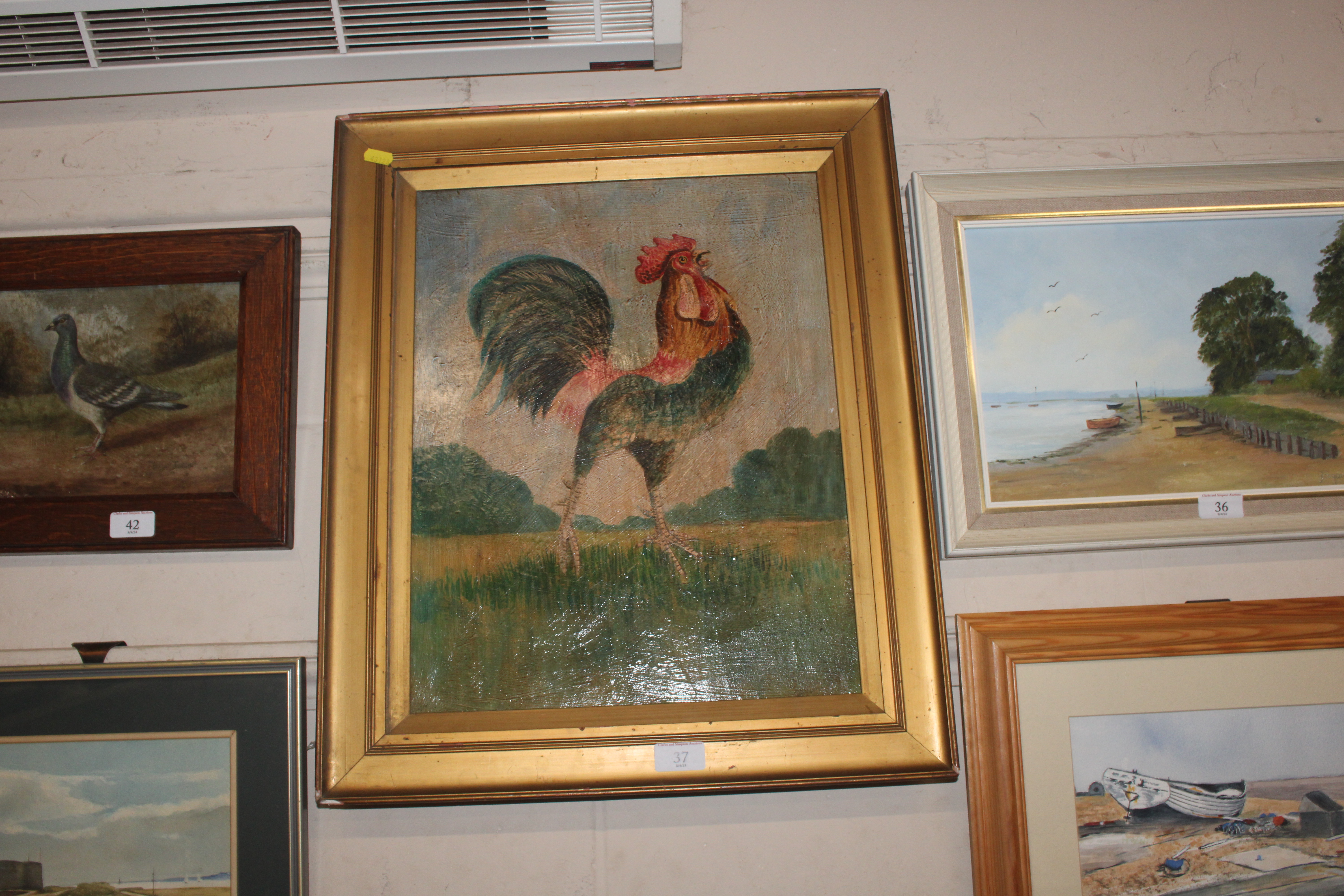 A Tom Ridley, oil on canvas depicting cockerel