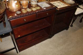 A mahogany open fronted bookcase fitted two drawer