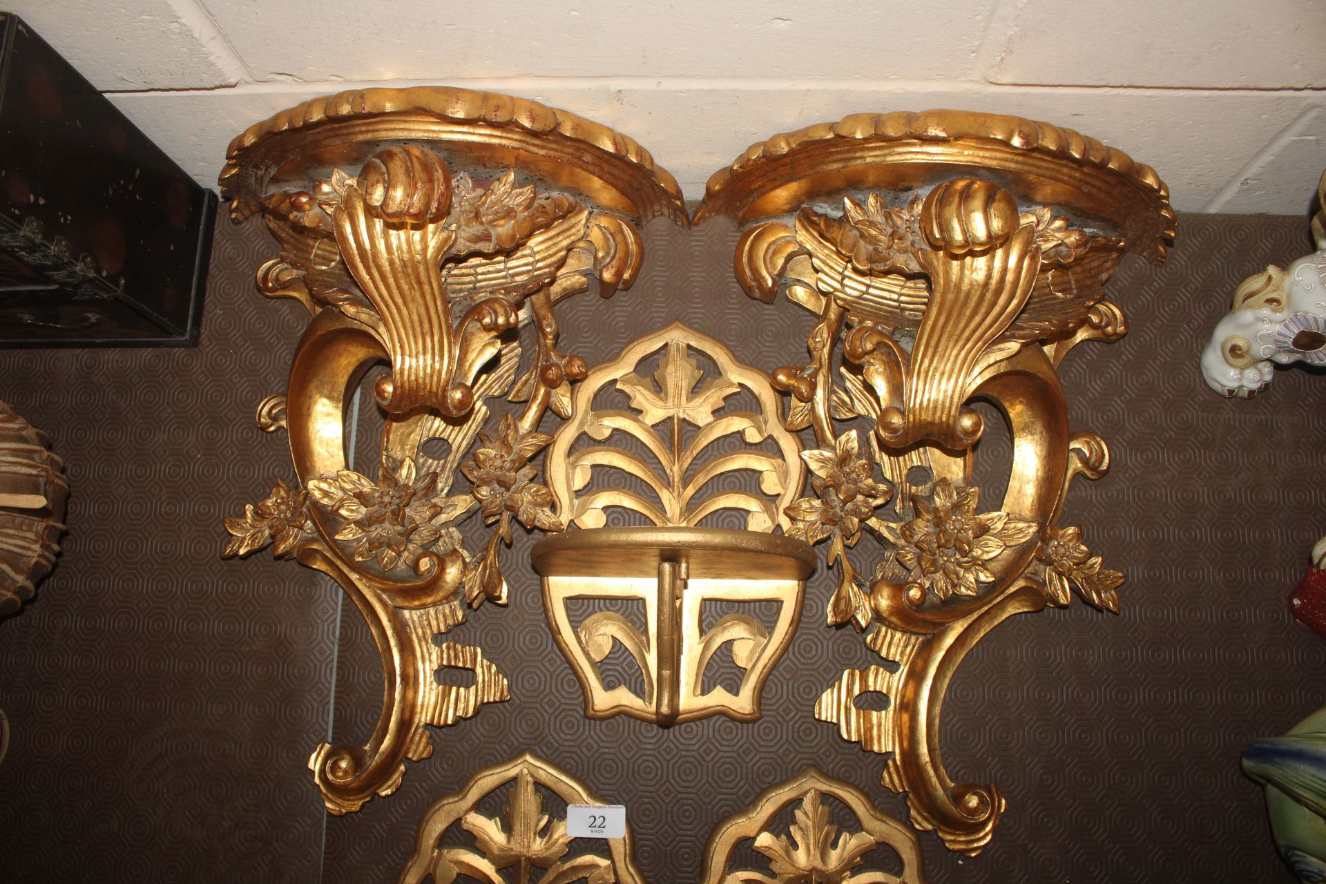 A pair of Italian style floral scroll gilt wood wa - Image 3 of 5