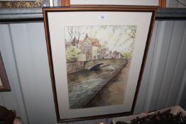 A watercolour study of a riverside scene