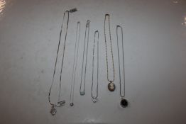 Six Sterling silver pendant necklaces, some semi-pr