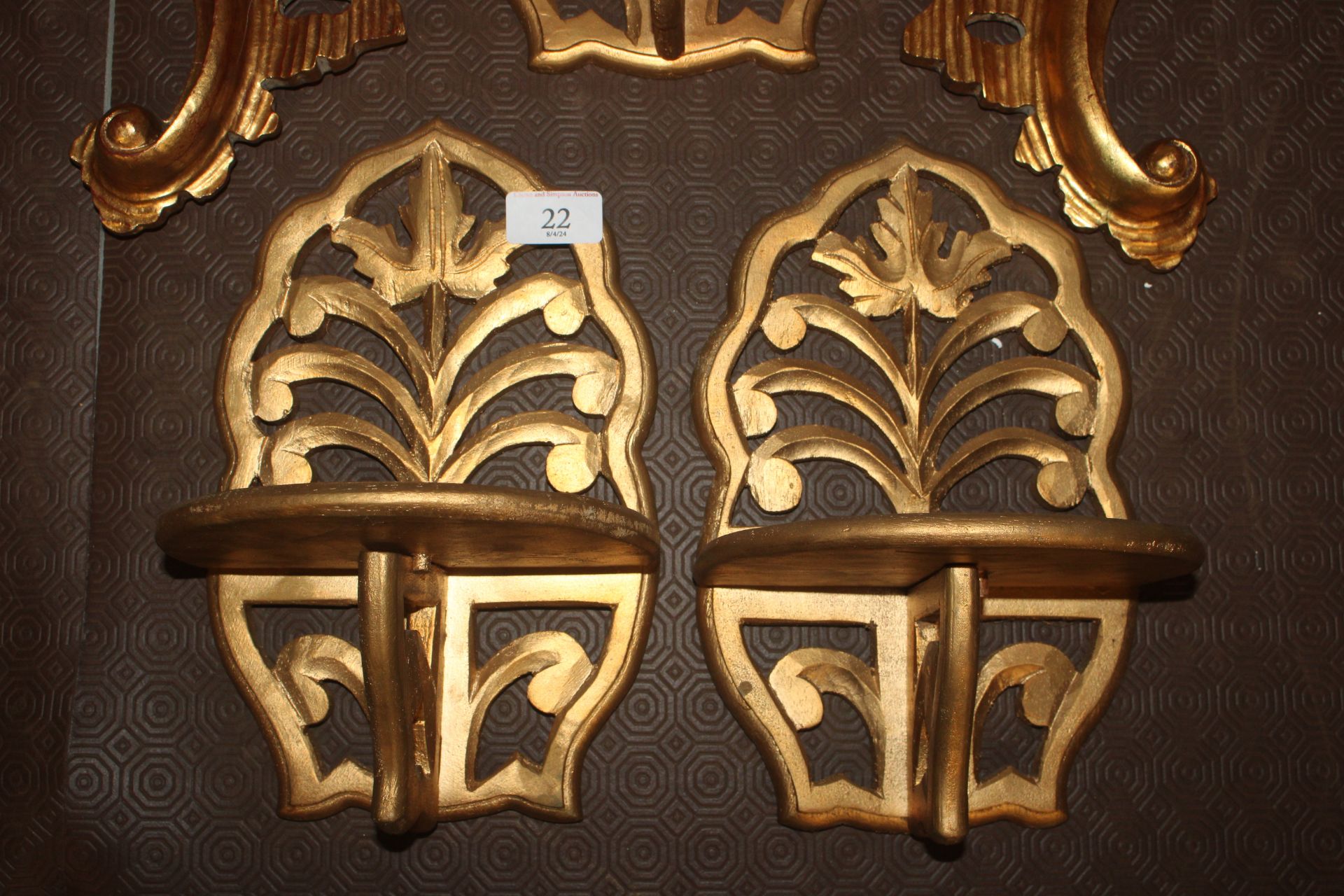 A pair of Italian style floral scroll gilt wood wa - Image 2 of 5