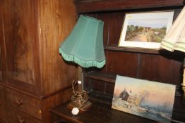 A Corinthian column table lamp and shade