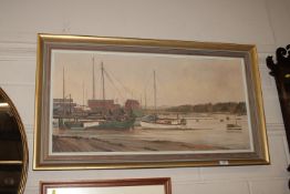 James Wright, oil on canvas depicting moored boats