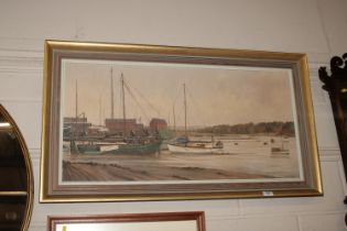 James Wright, oil on canvas depicting moored boats