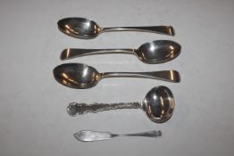 Three silver spoons and a butter knife, total weigh