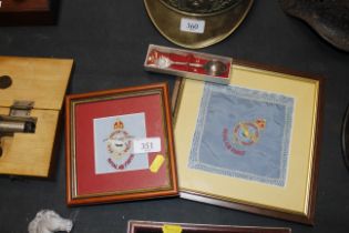 An RAF WWII framed embroidery with RAF spoon etc.