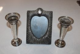 A silver easel photo frame AF; and a pair of silve