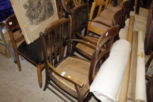 A pair of stick and wheel back and cane seated car