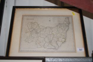 A framed and glazed Lewis map of Suffolk