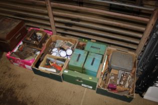 Four boxes containing various hand tools, fittings