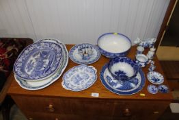 A quantity of various blue and white pottery to in