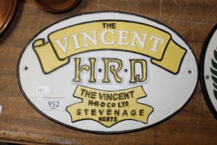 A cast iron Vincent plaque