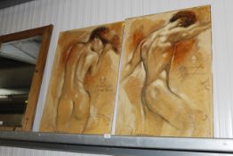 A pair of modernist art works of naked figures