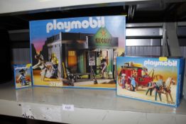 A Playmobil sheriffs office, stage coach and maske