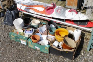 Three boxes of various jardinières, planters and v