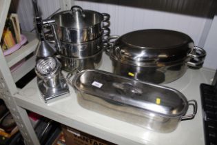 A quantity of stainless steel kitchenalia to inclu