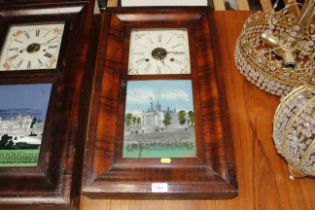 An American wall clock having decorative glass pan