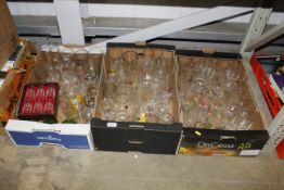 Three boxes of miscellaneous drinking glasses