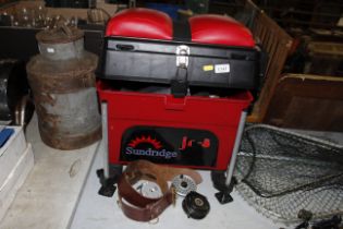 A Sundrig fishing tackle seat box and contents of