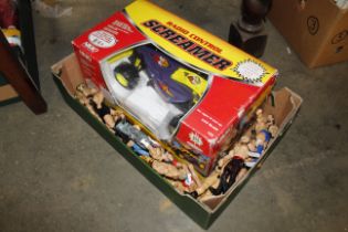 A collection of various toy figures, radio control Screamer