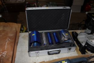 A cord drill bit set in aluminium case