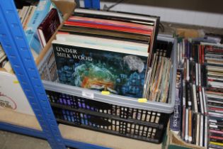 A box of various vinyl