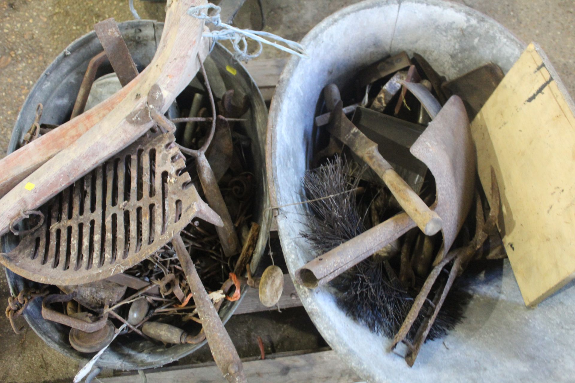 2x galvanised baths with contents of bygones. - Image 2 of 2