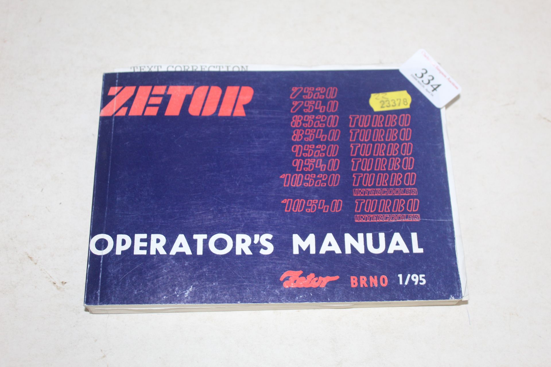 Zetor 7520-10540 Tractor Operators Manual.