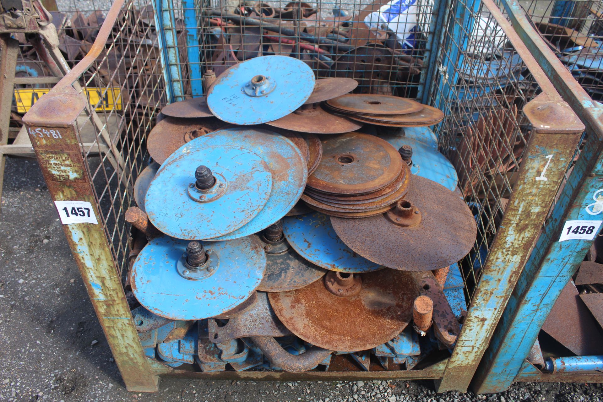 Stillage of NOS Ransomes Landsides, discs and axles. (1)