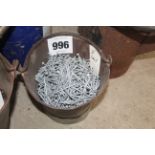 Bucket of 3in galvanised nails.