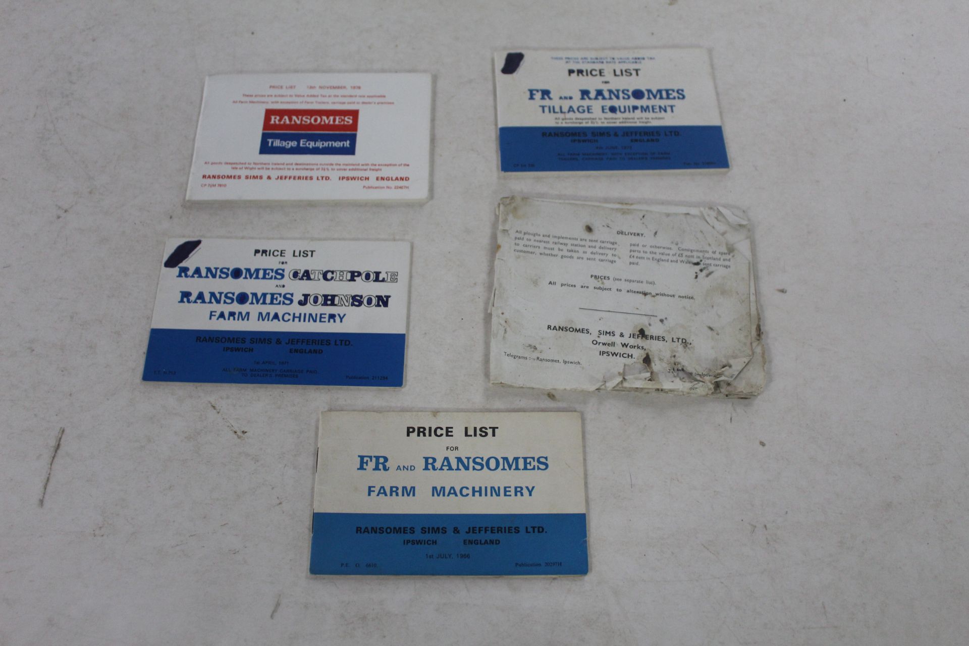 Ransomes Price Lists.