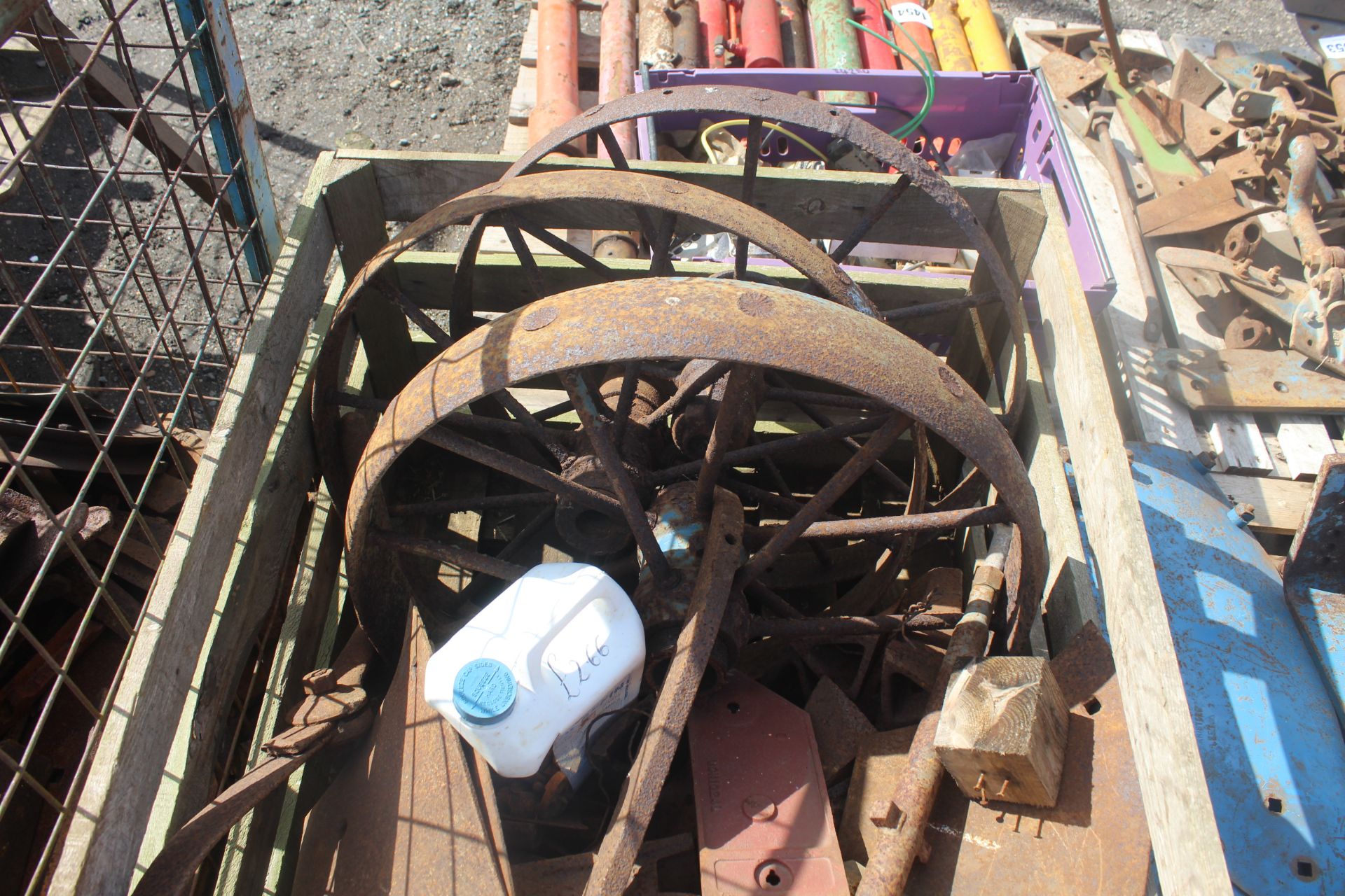 Stillage of NOS Ransomes trailed plough wheels and hubs, ridging points etc. (9) - Image 3 of 3