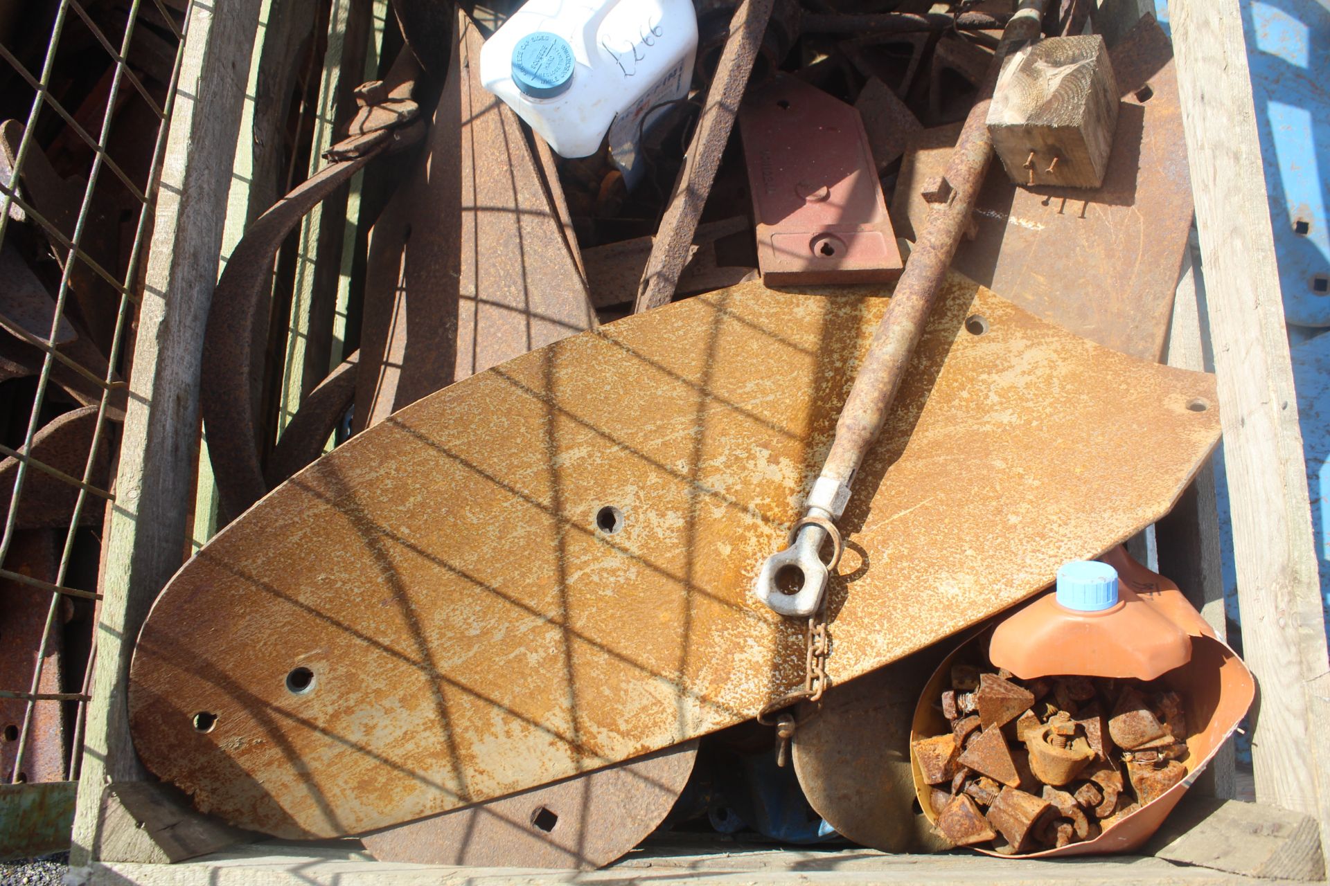 Stillage of NOS Ransomes trailed plough wheels and hubs, ridging points etc. (9) - Image 2 of 3