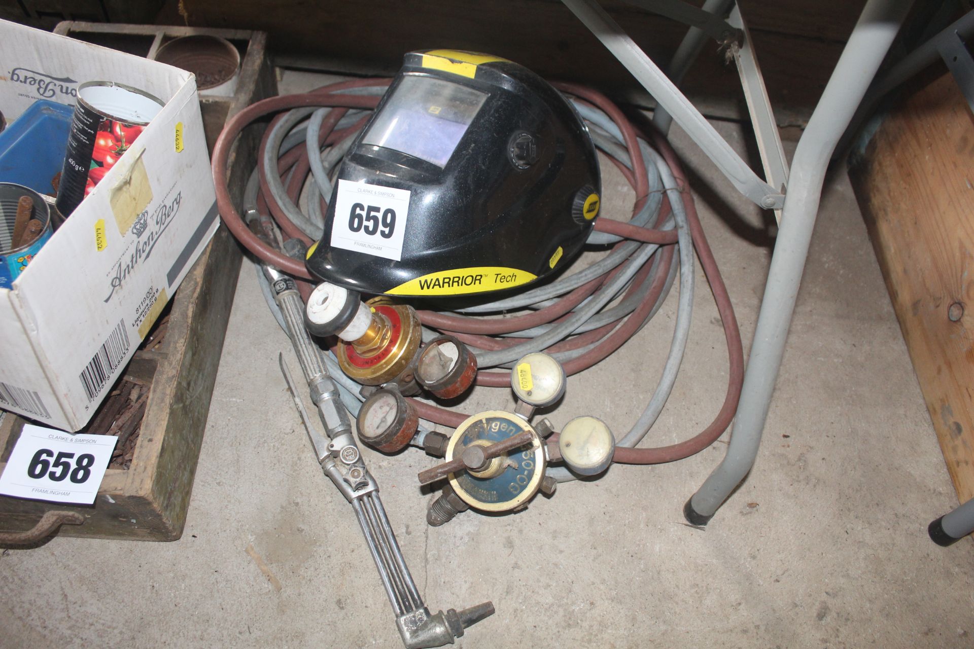 Gas regulators, hoses, welding mask.